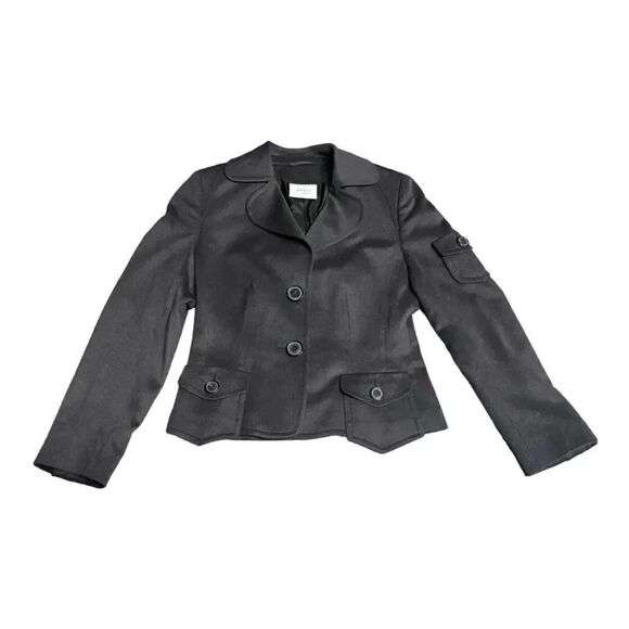 women’s AKRIS PUNTO wool grey pointed collar flap pocket crop blazer size 4 - Picture 3 of 8